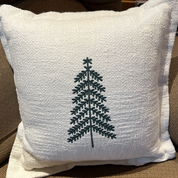 White Holiday Pillow with Green Tree Design - Picture 3 of 4